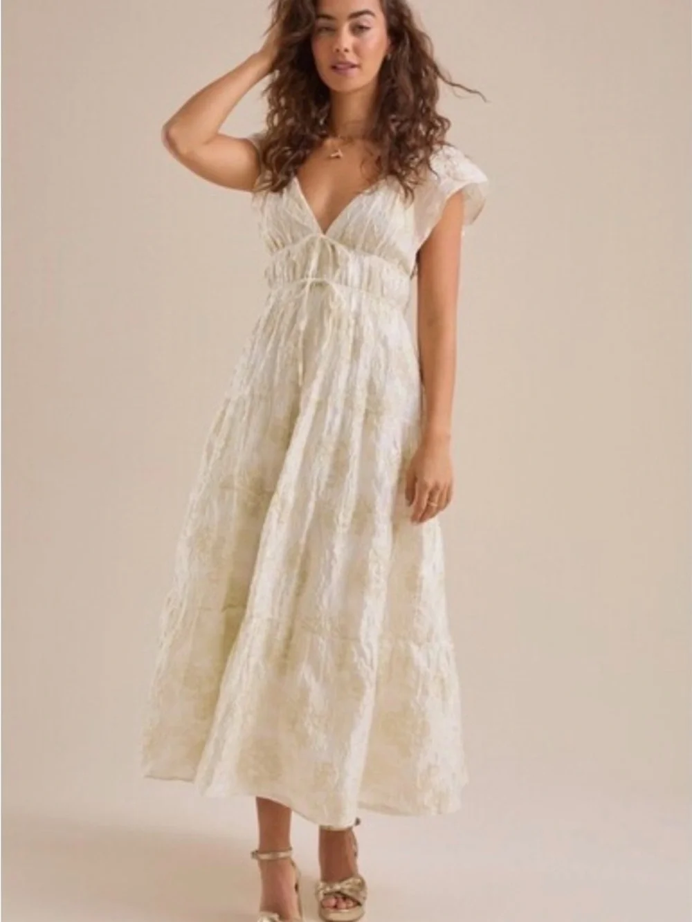 Altar'd State Cream V-Neck Tiered Maxi Dress - Picture 1 of 6